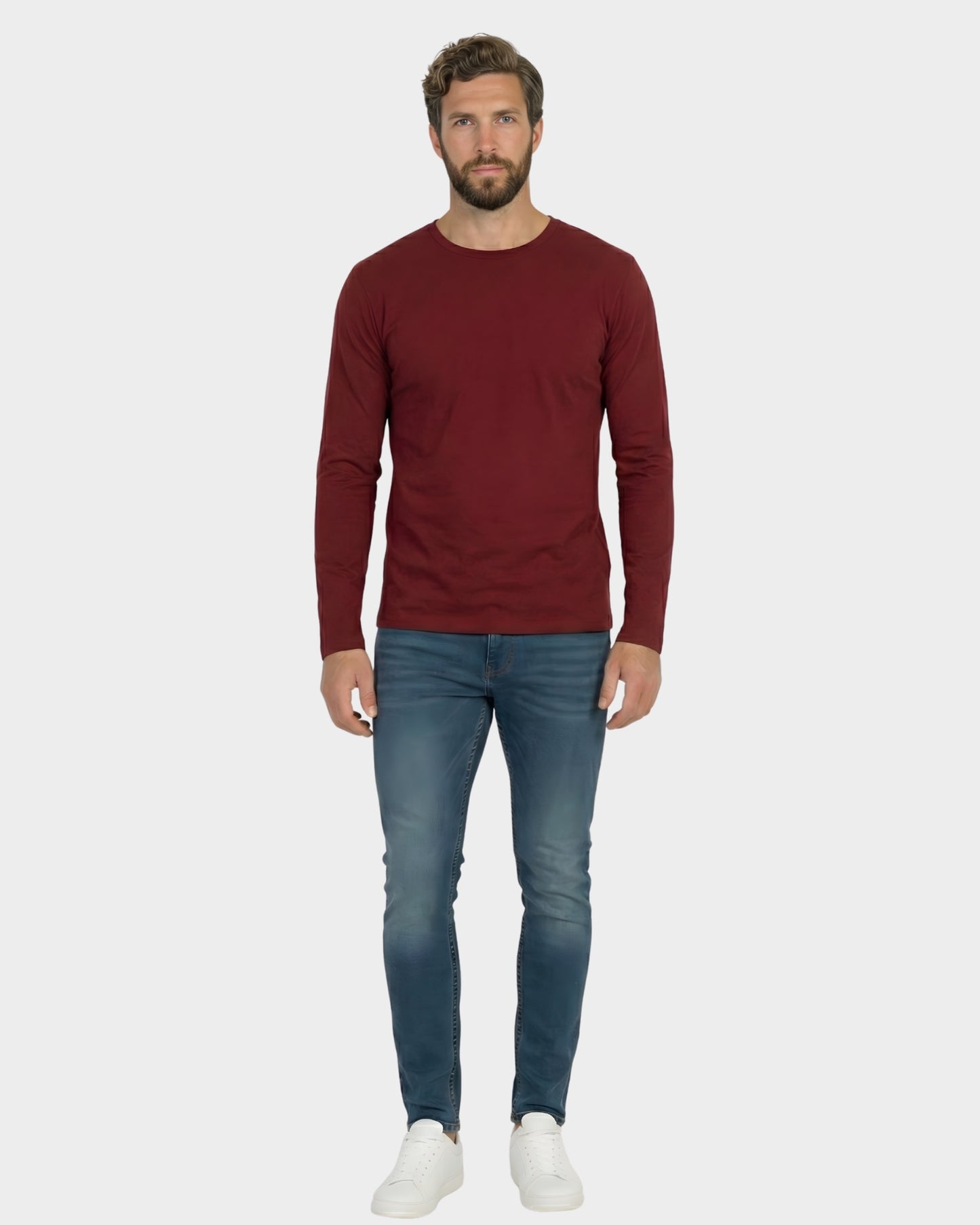 vista frontal del polo manga larga hombre color vino en algodón 24/1
