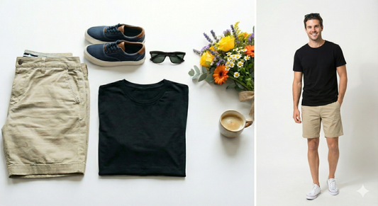 Outfit verano hombre lima short drill beige y polo negro algodon combinacion basicos365