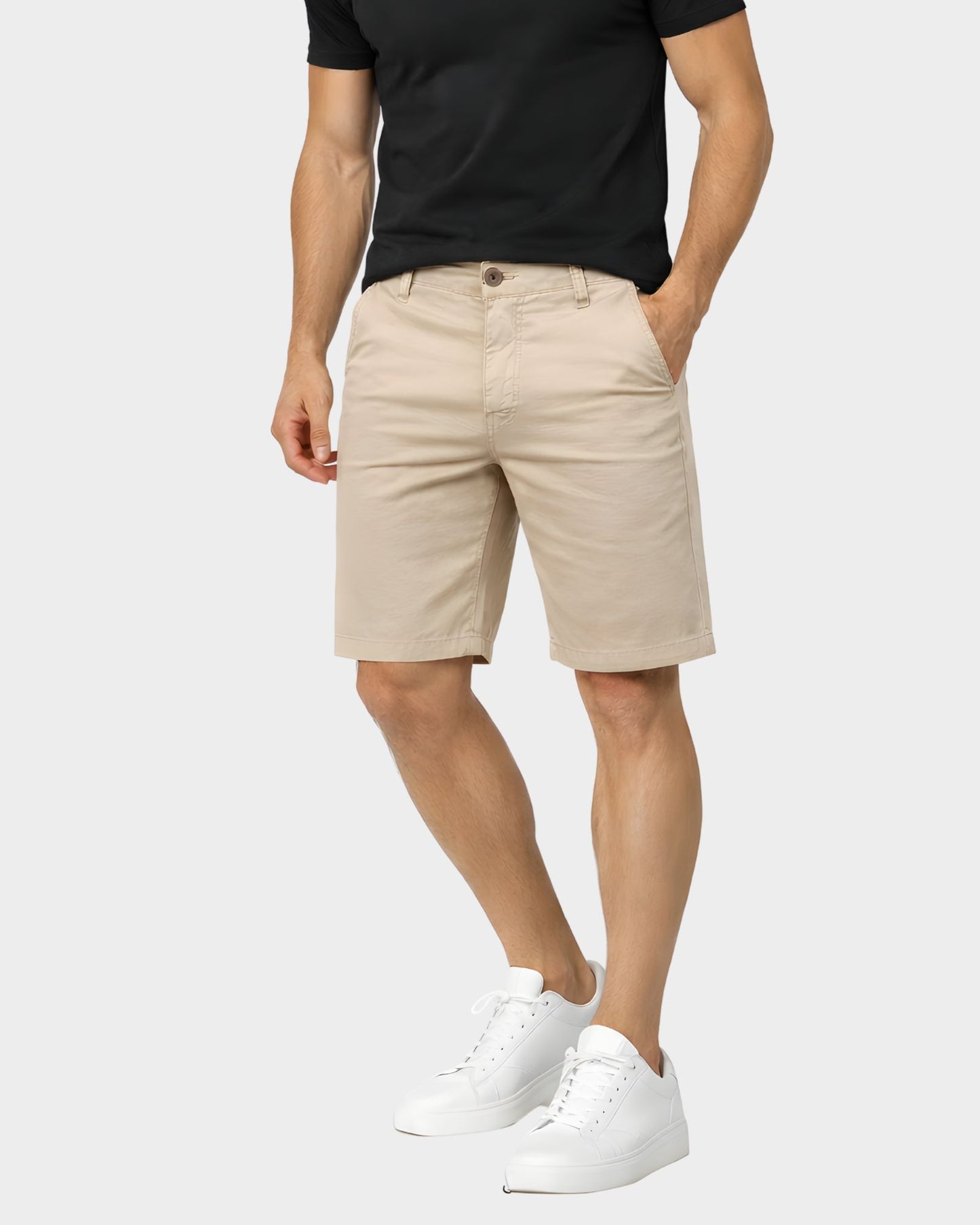 Hombre usando short drill hombre color BEIGE bermuda verano outfit casual