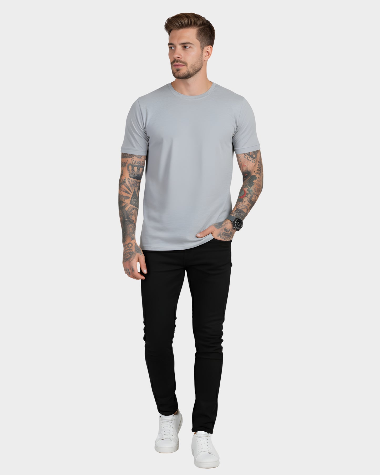 vista frontal del polo basico para hombre color melange en algodón 24/1