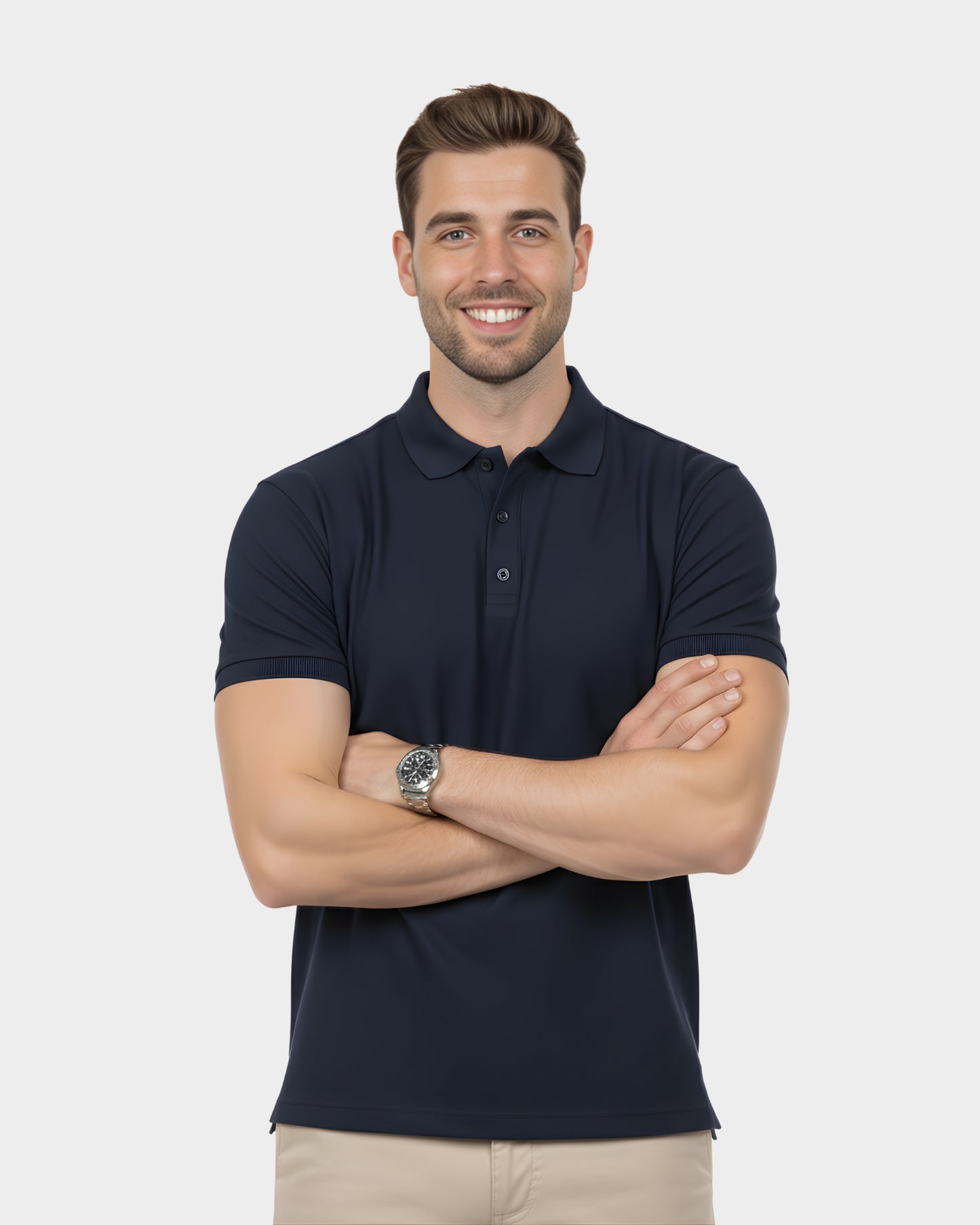 vista de frente del polo camisero para hombre color acero en algodon piqué