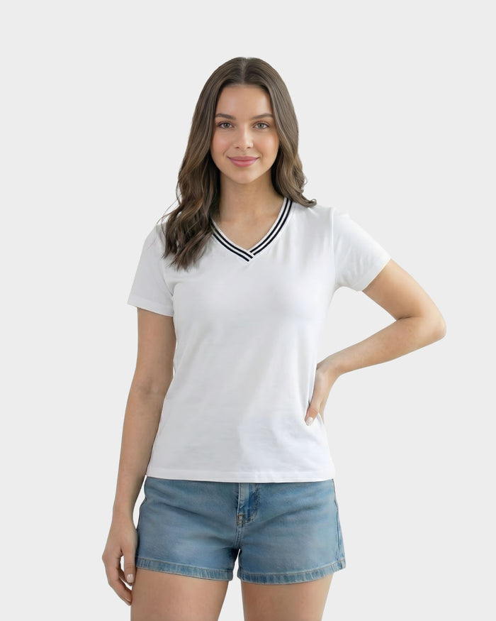 Polo Cuello V con Ribete Mujer